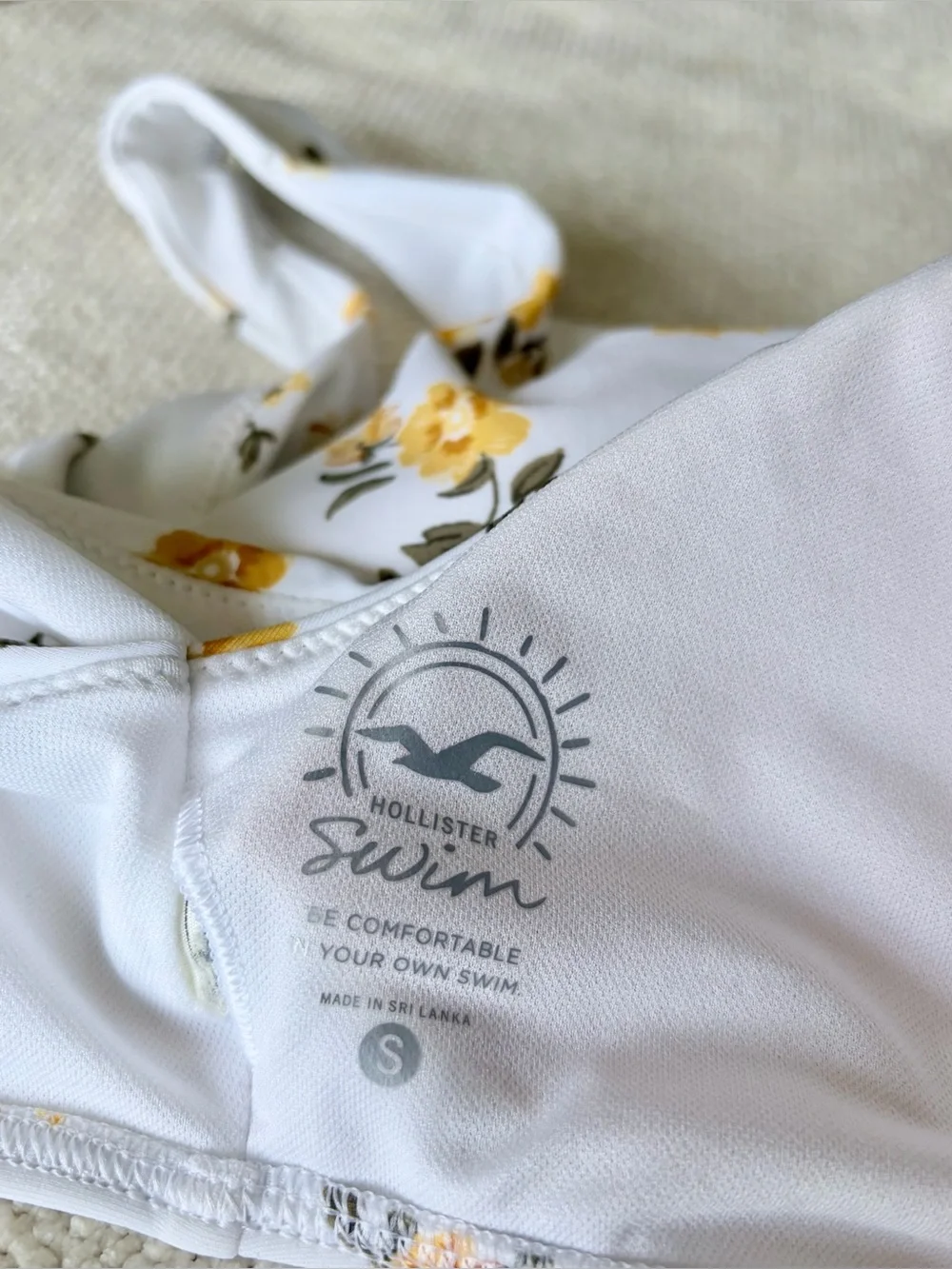 White & Golden Yellow Floral Tie Bikini Top — Size Small - Picture 5 of 5